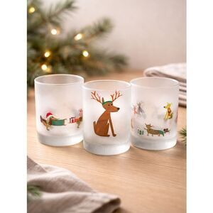 EUC Culver Set of 3 Festive Holiday Frosted Tumblers - 14oz - Dogs & Reindeer